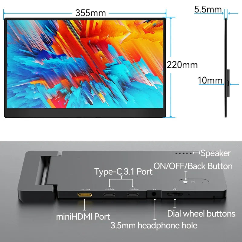 Portable Monitor 15.6 Inch IPS 1080P USB-C Gaming Monitor with Stand & Speakers External Monitor for Laptop PC Phone Xbox PS5