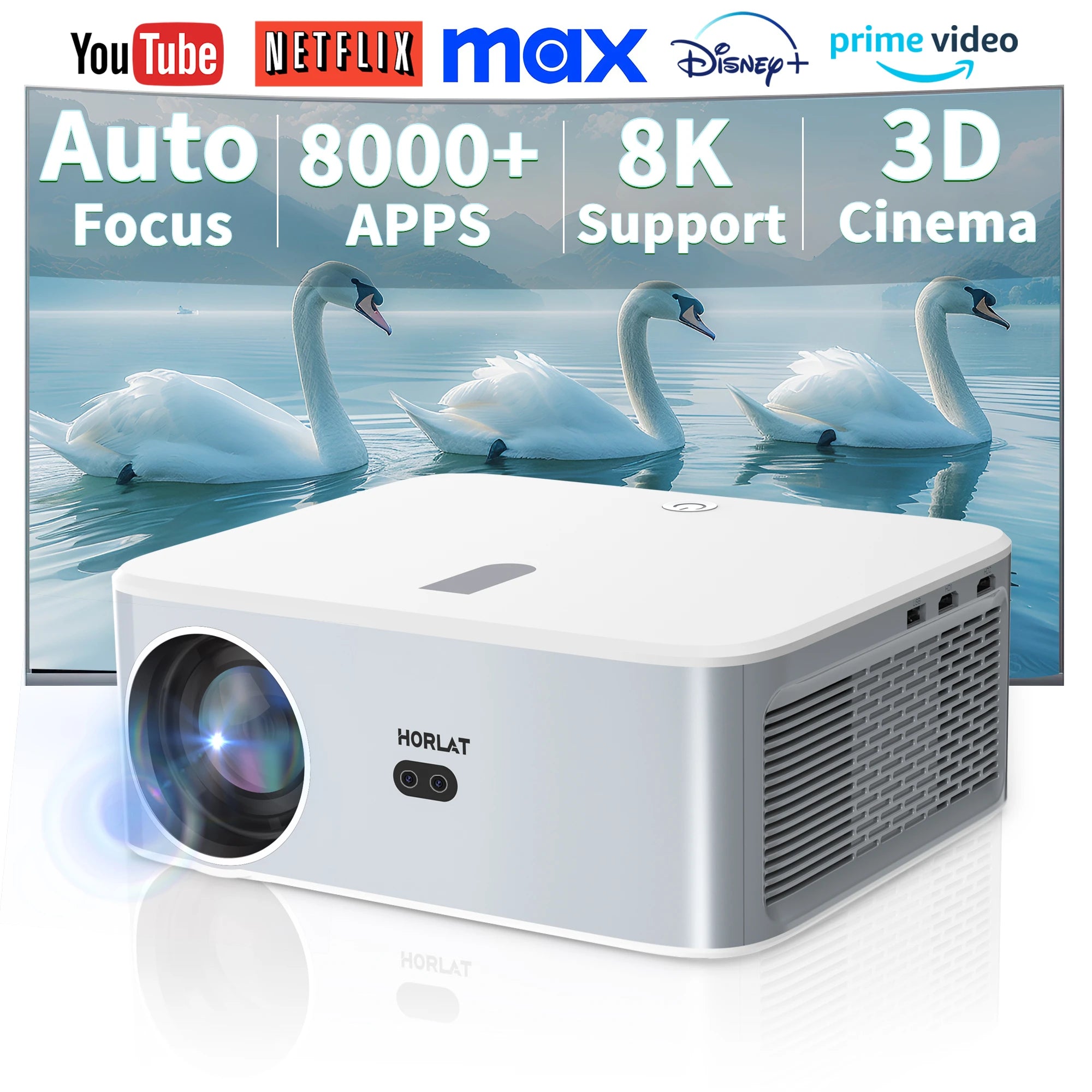 HORLAT 4K Projector 1500Ansi Lumens Android 12 LED Beamer Full HD 1080P Video Home Theater Keystone 5G WiFi Portable Proyector