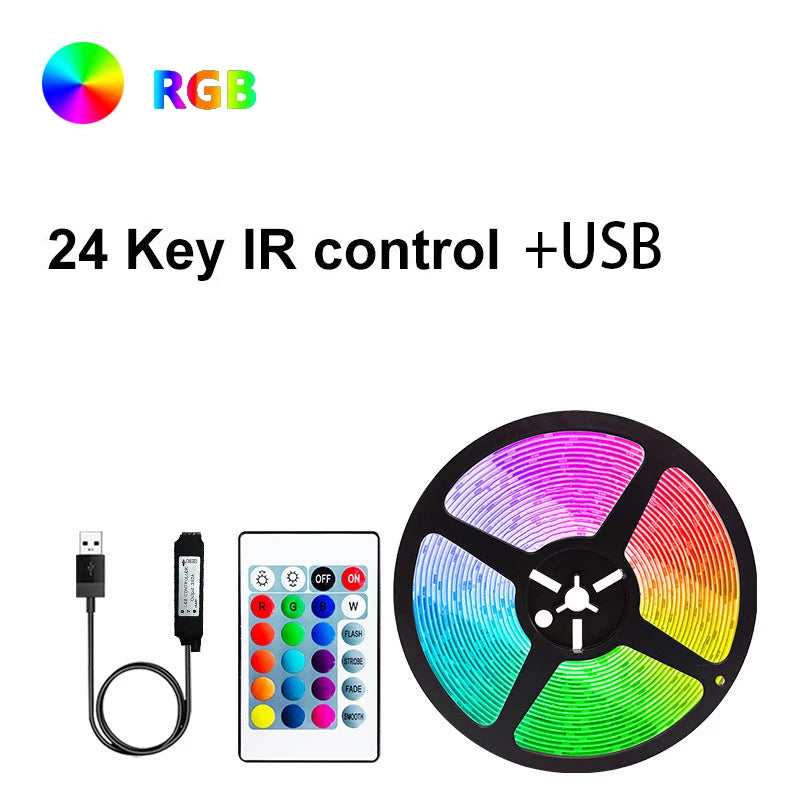 5M LED Strip Light Color Changing 5050 RGB USB Flexible Lights with 24 Keys FOR Children Gaming Room Home Party TV Backlight