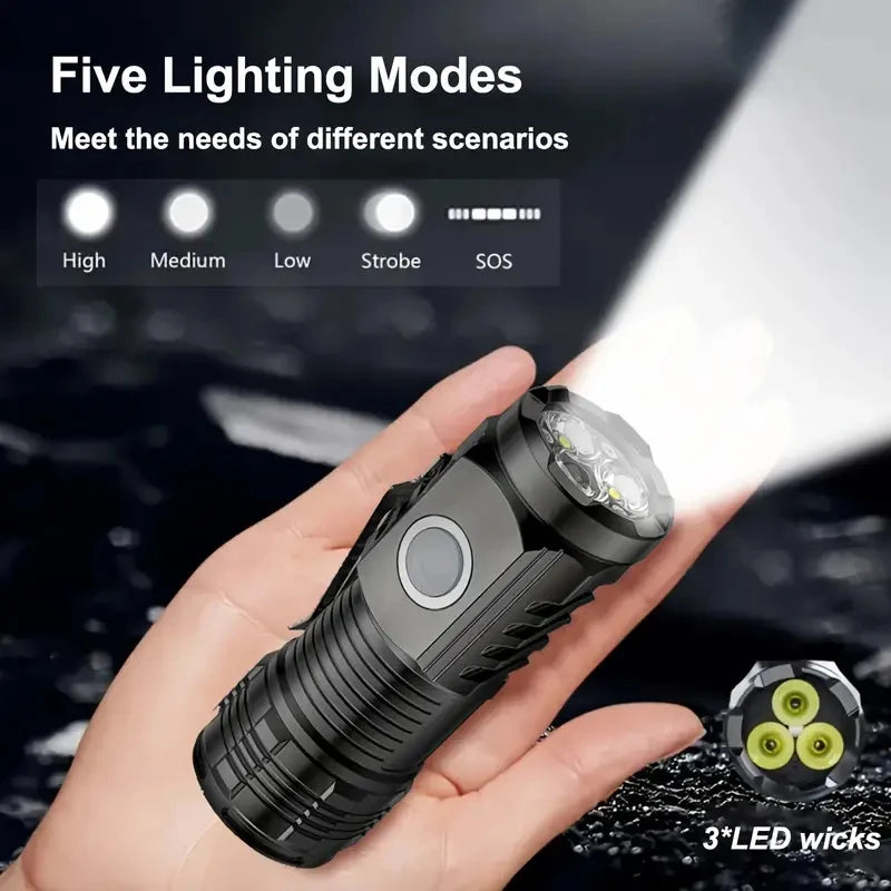 Ultra Powerful Flashlight 3 Core LED Mini Tactical Flashlight USB Rechargeable High Power LED Torch With Magnet Hand Lamp Gift