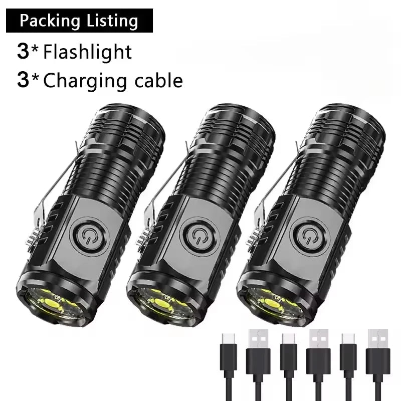 New Ultra Powerful Flashlight 3 Core LED Mini Tactical Flashlight USB Rechargeable High Power LED Torch With Magnet Hand Lamp