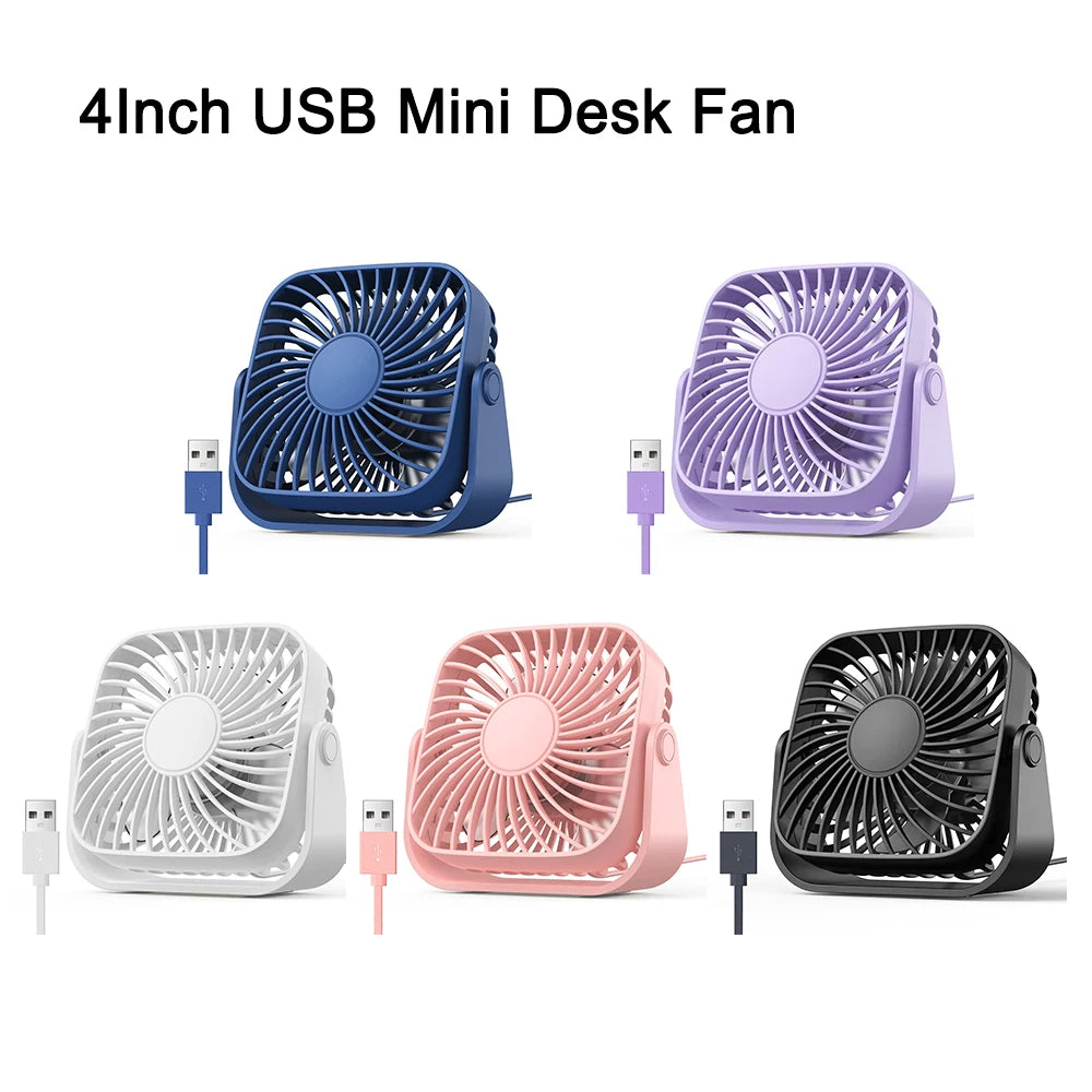 4Inch USB Mini Desk Fan,3 Speeds Quiet Portable Desktop Table Fan,360°Adjustment Personal Small Fan for Bedroom Home Offic
