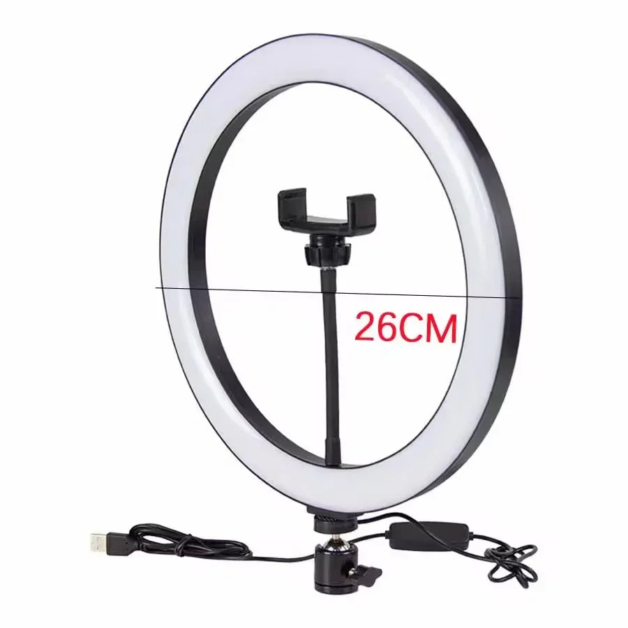 LED Selfie Ring Light 10-inch USB Plug 3-tone Lighting Photography Light Video Recording Live Broadcast Fill Light Gifts